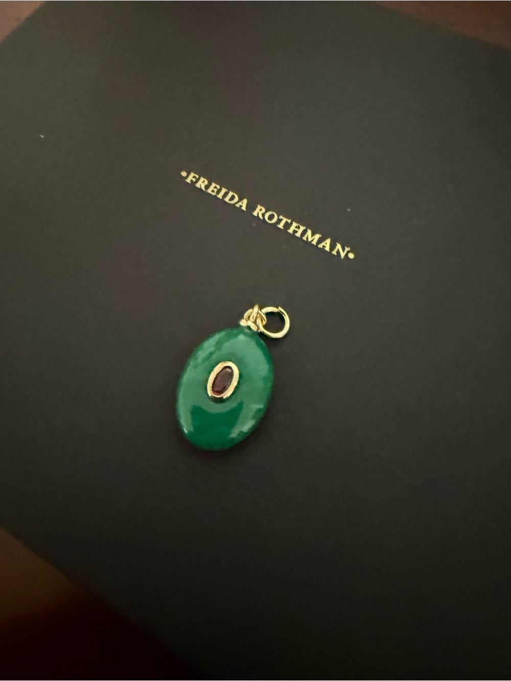 Freida Rothman Green Enamel Oval Pendant Charm